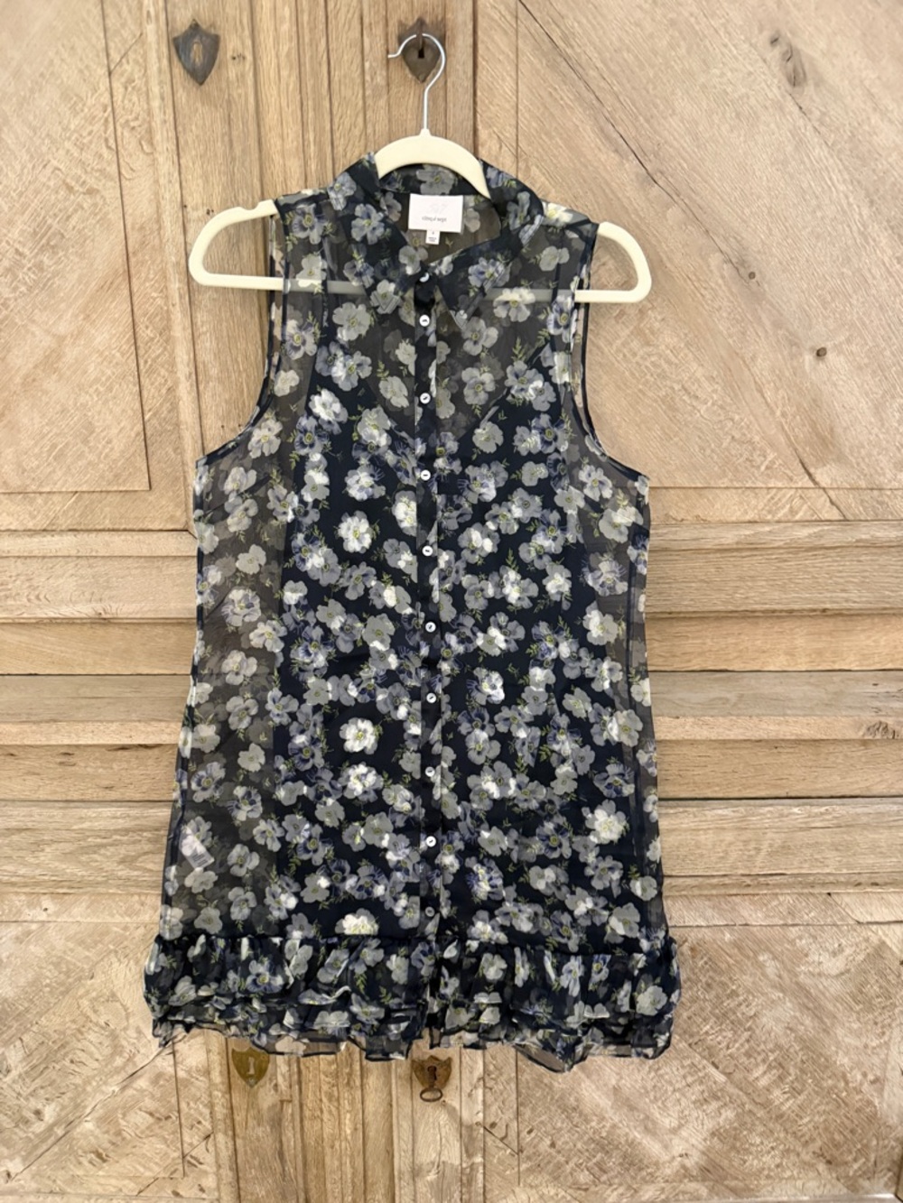 cinq a sept Navy Floral Sleeveless Button-Down Tunic